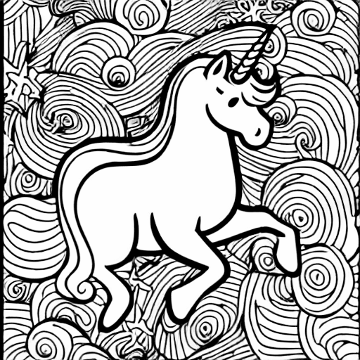 Coloring page of unicorn flying in the sky