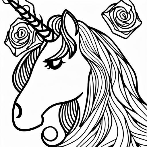 Coloring page of unicorn with rose