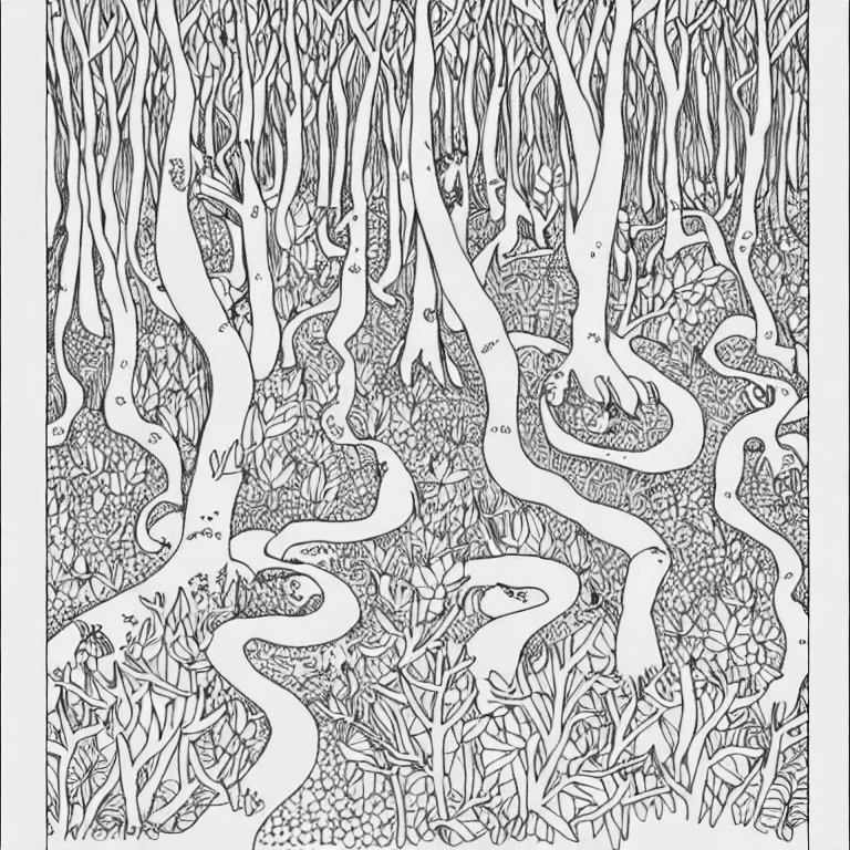 Coloring page of wild forest