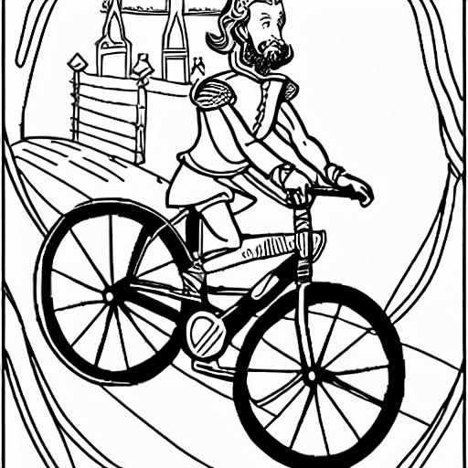 Coloring page of william shakespeare riding a bike