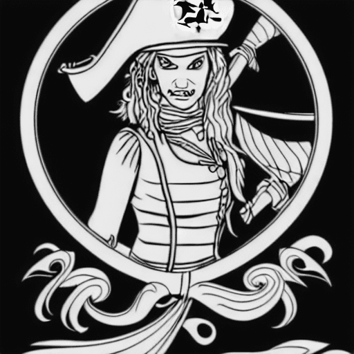 Coloring page of woman pirate