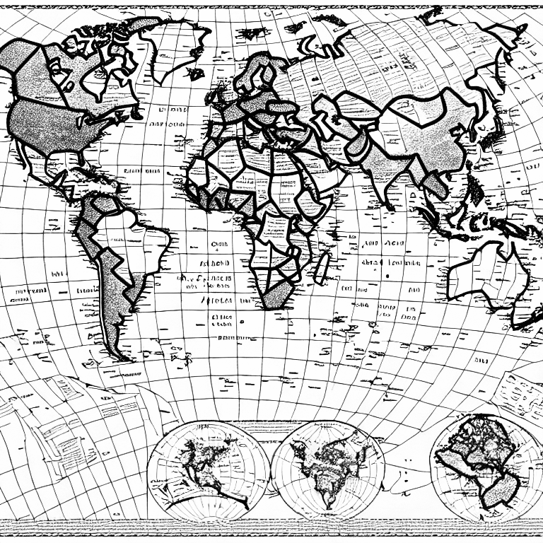 Coloring page of world map in 1937