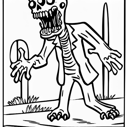 Coloring page of zombie crawling out of a graveyard fine lines