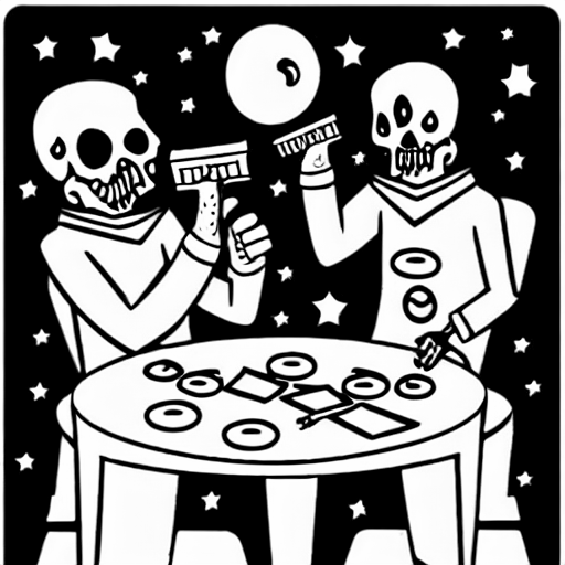 Coloring page of zombies playing space chess