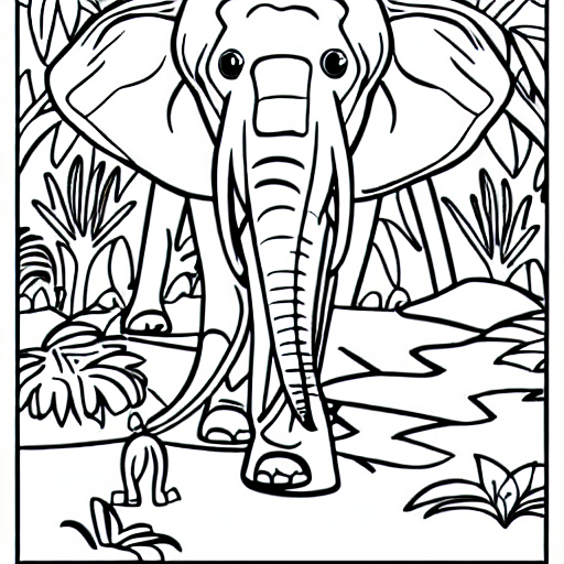 Coloring page of elephants in the jungle