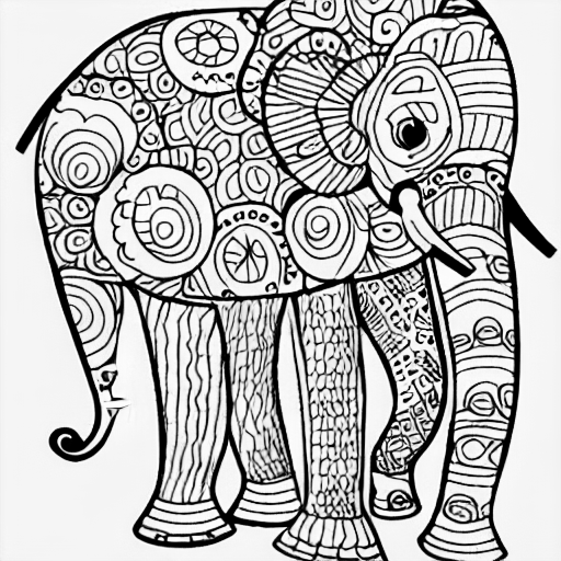 Coloring page of 12 monkies and one elephant