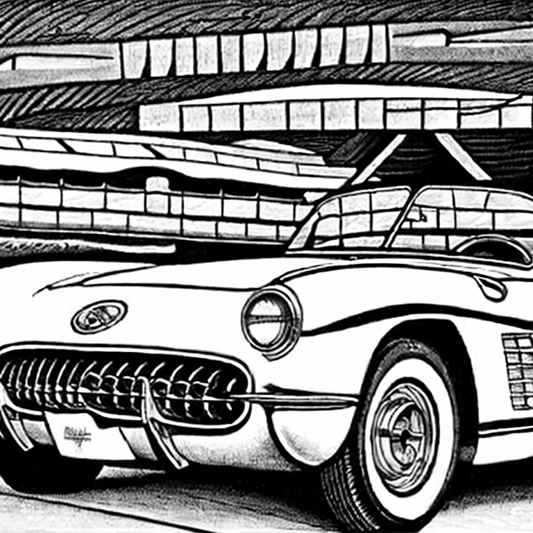 Coloring page of 1950s corvettes