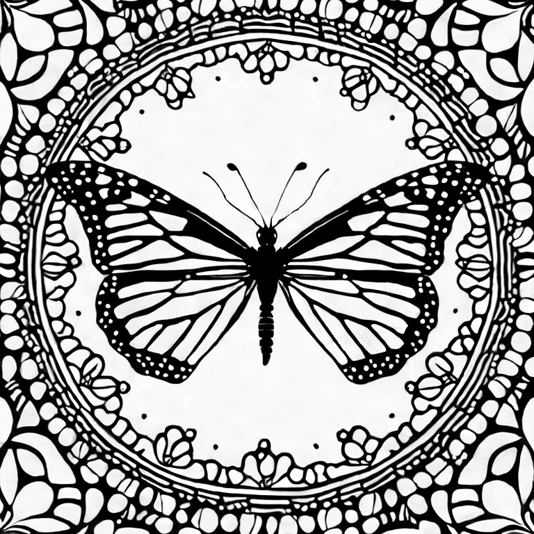Coloring page of 2 monarch butterflies with mandala background