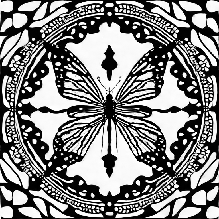 Coloring page of 2 monarch butterflies with mandala background
