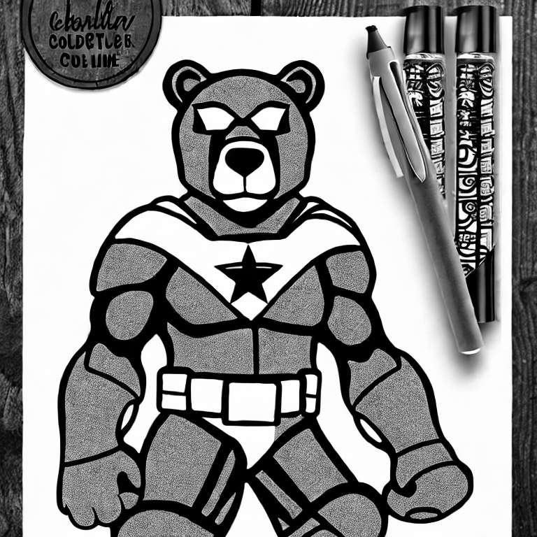Coloring page of a bear being a super hero