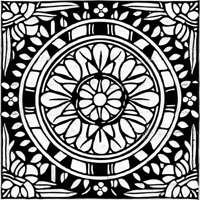 Coloring page of a beautiful mosaic flower
