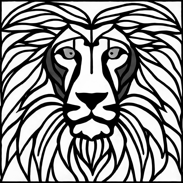 Coloring page of a beautiful mosaic lion