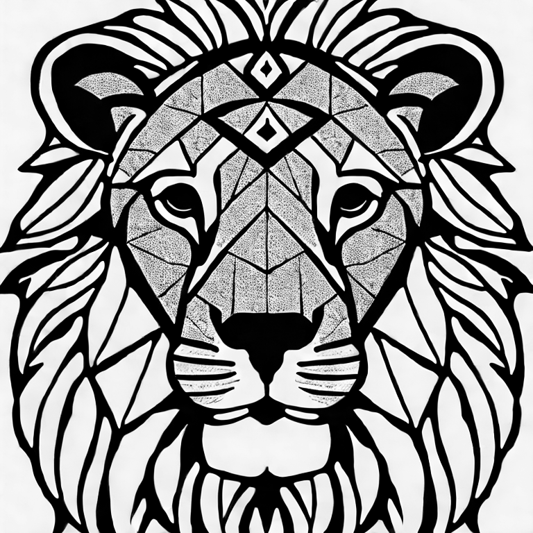 Coloring page of a beautiful mosaic lion