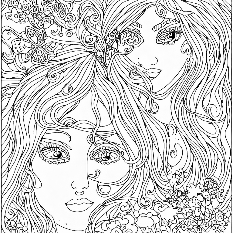 Coloring page of a beautifull girl