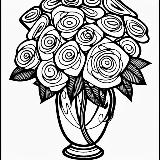Coloring page of a bouquet of roses