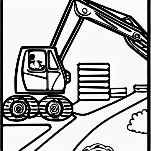 Coloring page of a boy driving an excavator