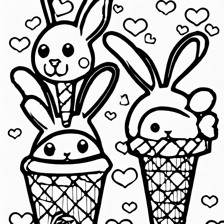 Coloring page of a bunny ice cream