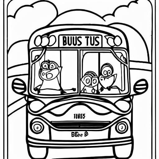 Coloring page of a bus full of birds