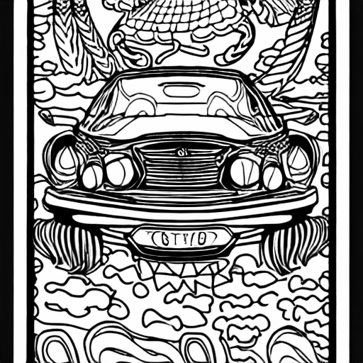 Coloring page of a car with tassles