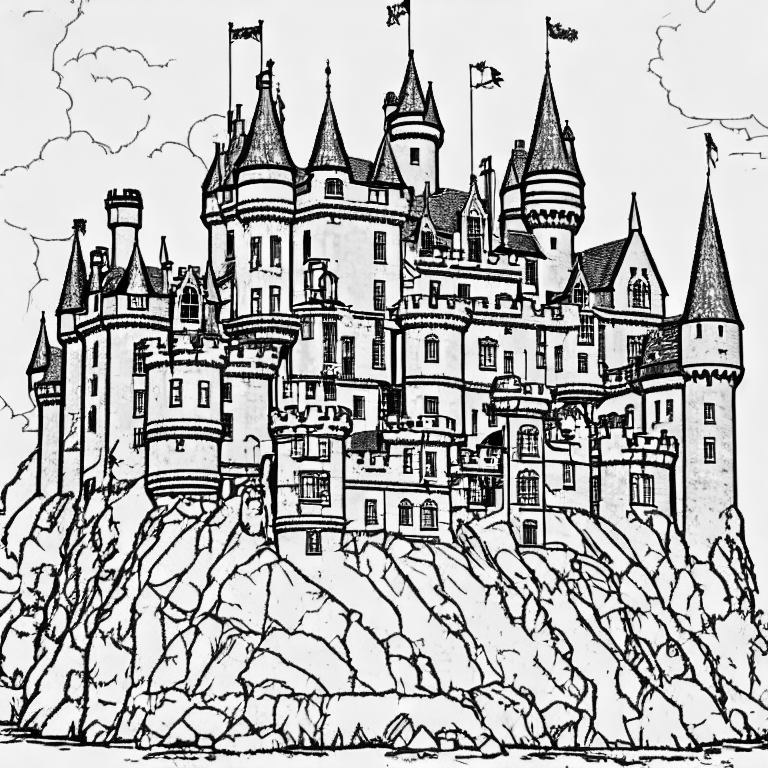 Coloring page of a castle in scotland