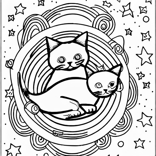 Coloring page of a cat in space