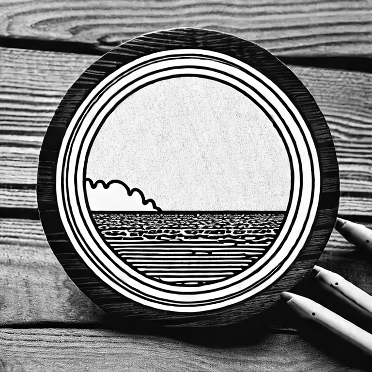 Coloring page of a circle minimalist icon of a lake