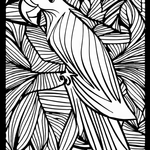 Coloring page of a colourful parrot