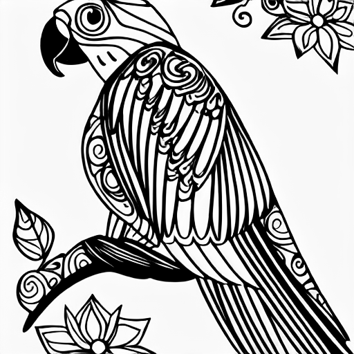 Coloring page of a colourful parrot