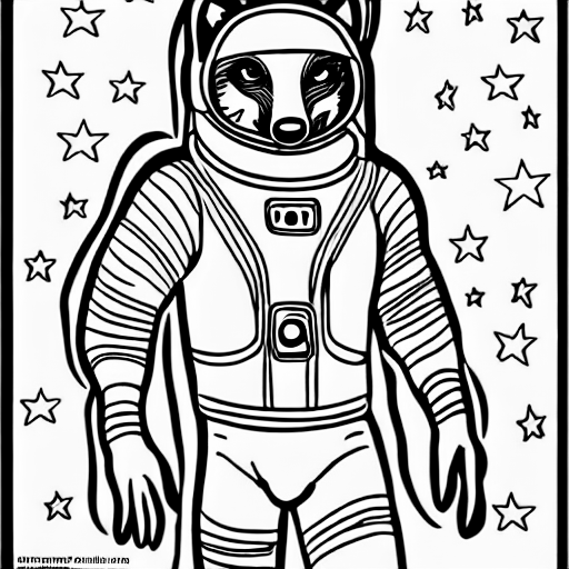 Coloring page of a cosmonaut she wolf