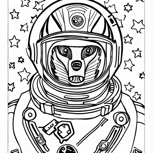 Coloring page of a cosmonaut wolf