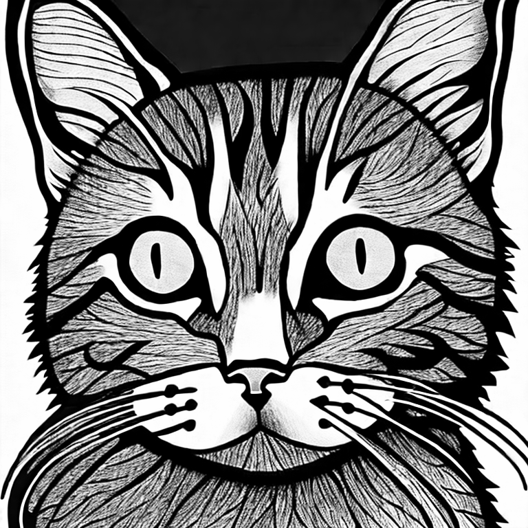 Coloring page of a cute cat with fluffy fur