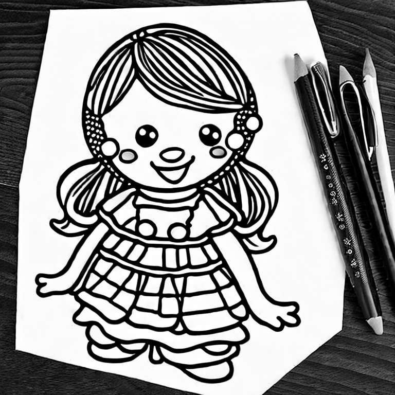Coloring page of a cute girl