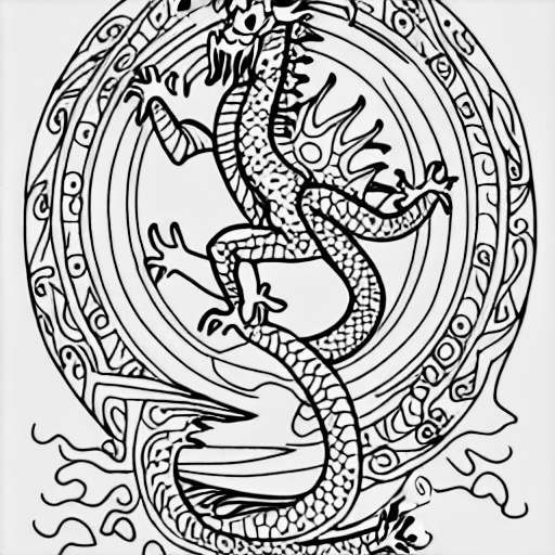 Coloring page of a dancing dragon