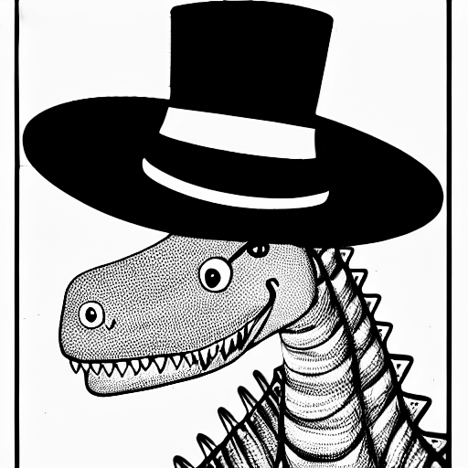 Coloring page of a dinosaur with a tophat