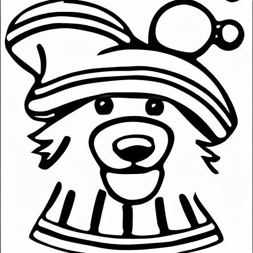 Coloring page of a dog wearing santa hat