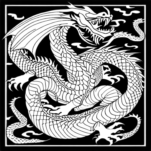 Coloring page of a dragon japanese style