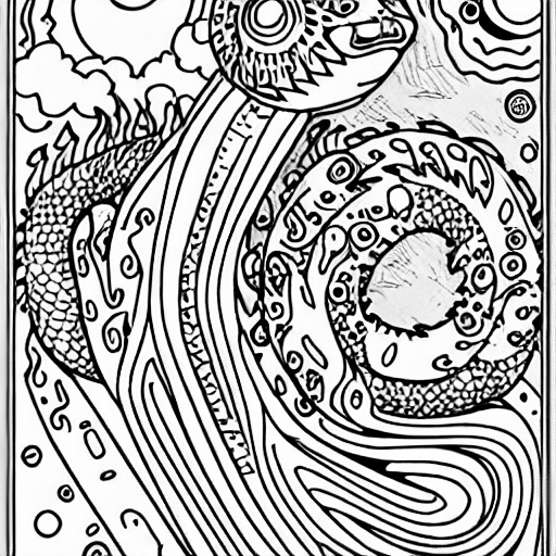 Coloring page of a dragon rocket ship bouncing off a planet