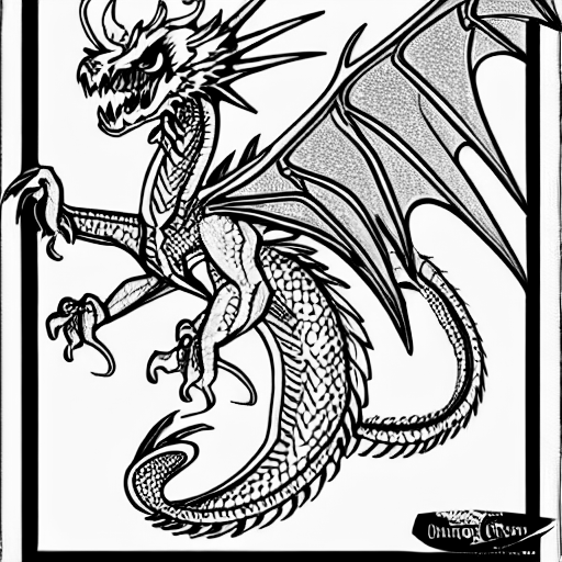 Coloring page of a dragon with car wings