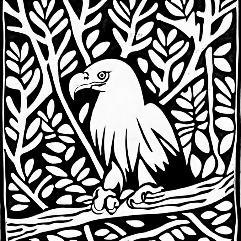 Coloring page of a eagle in a tree