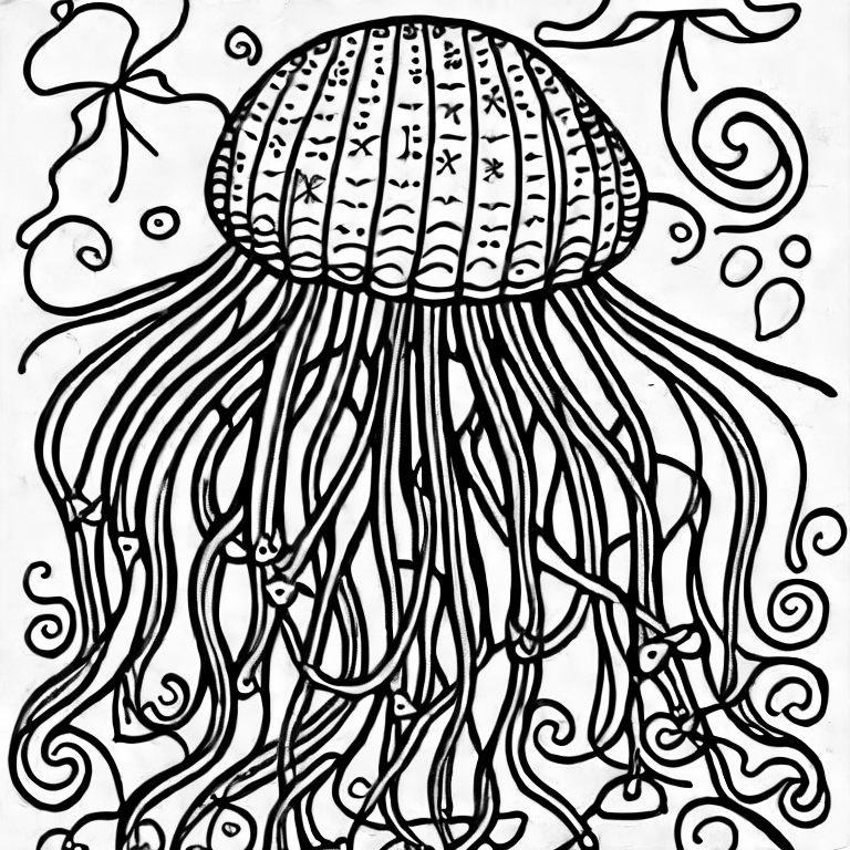 Coloring page of a family of jellyfish