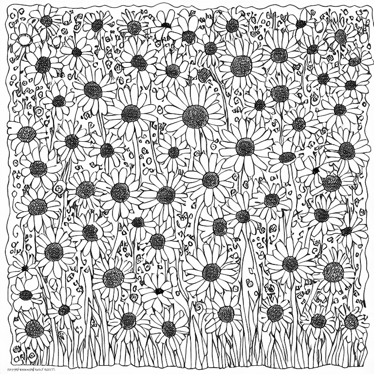 Coloring page of a field of flowers