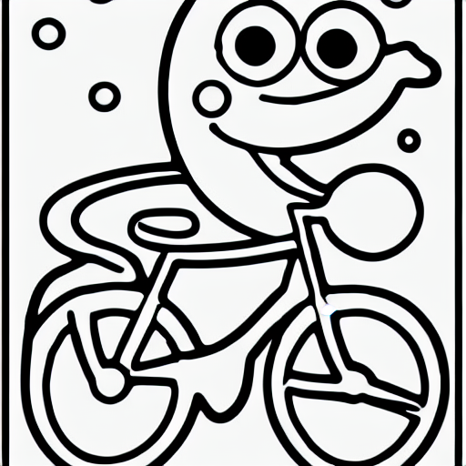 Coloring page of a fish on a bicycle