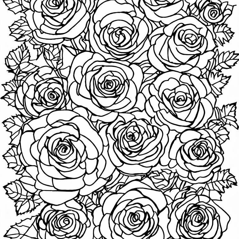 Coloring page of a flower rose in the garden with linedraw