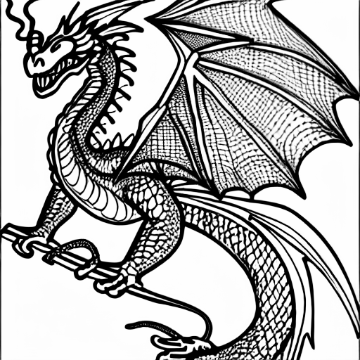 Coloring page of a flying dragon