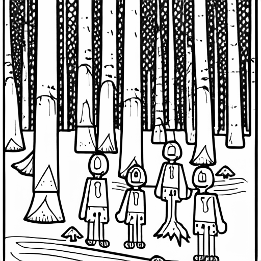 Coloring page of a forest of tin men