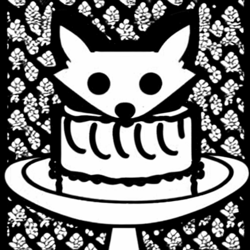 Coloring page of a fox eating cake
