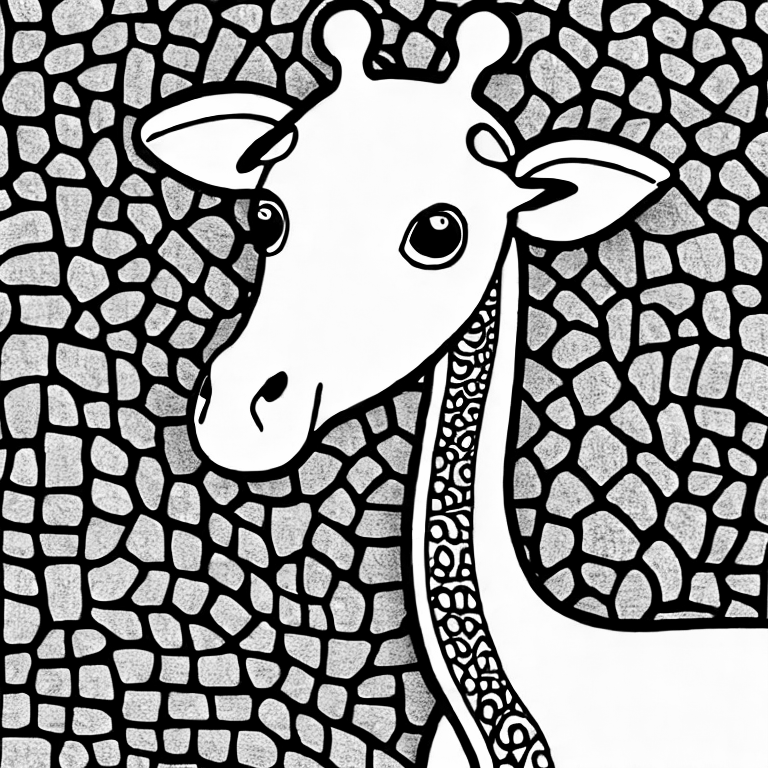 Coloring page of a giraffe with a sheep on his very long neck