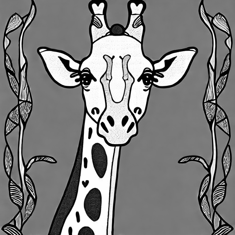 Coloring page of a giraffe with a very long neck