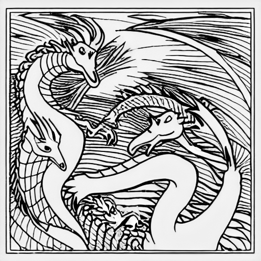 Coloring page of a goose fighting a dragon