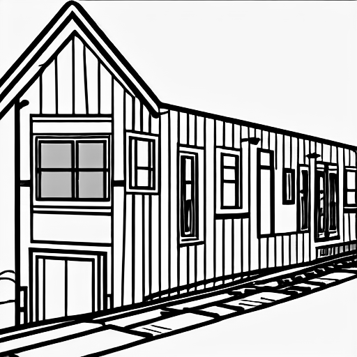 Coloring page of a house next to a railway